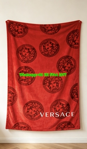 Bright Red Versace Medusa Repeat Print Fleece Throw Blanket IMG_1386